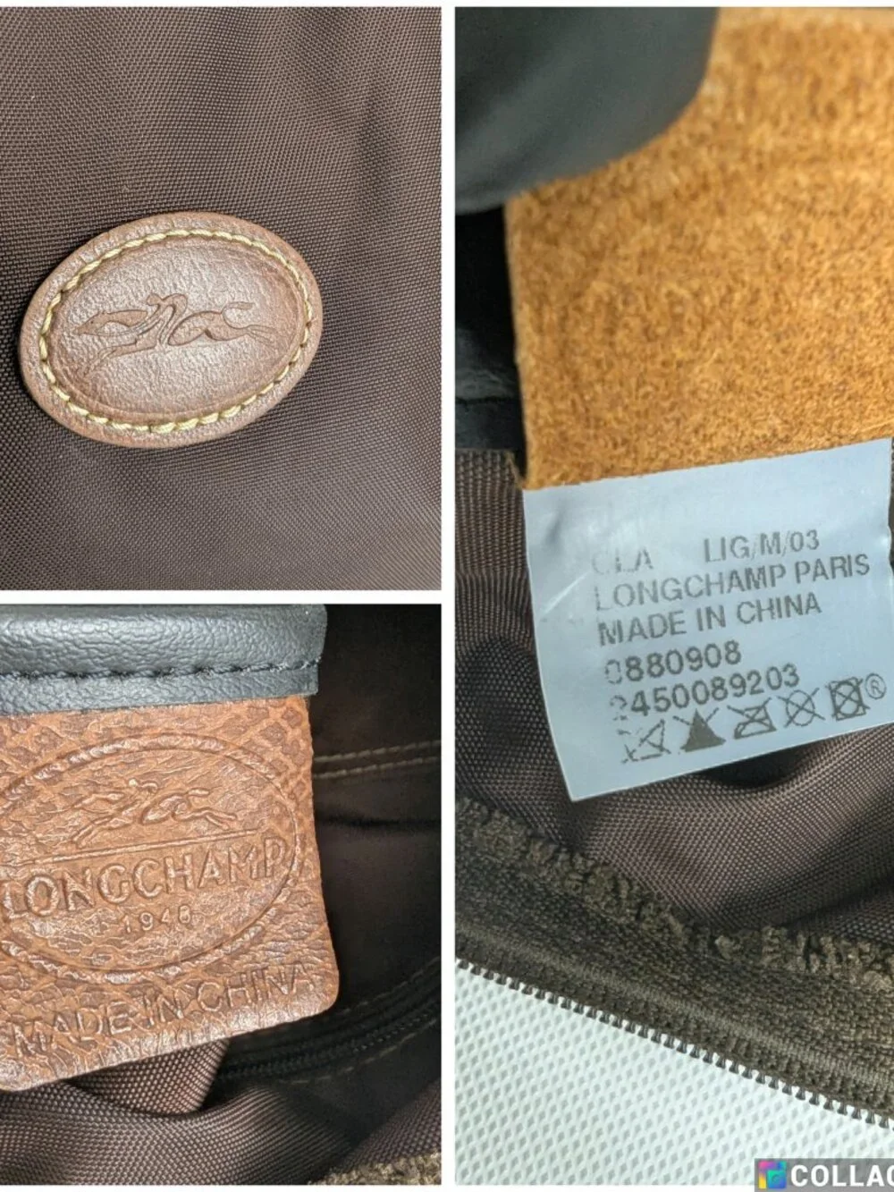 Authentic Longchamp le Pliage Hobo Shoulder Crossbody Bag Brown Made in China